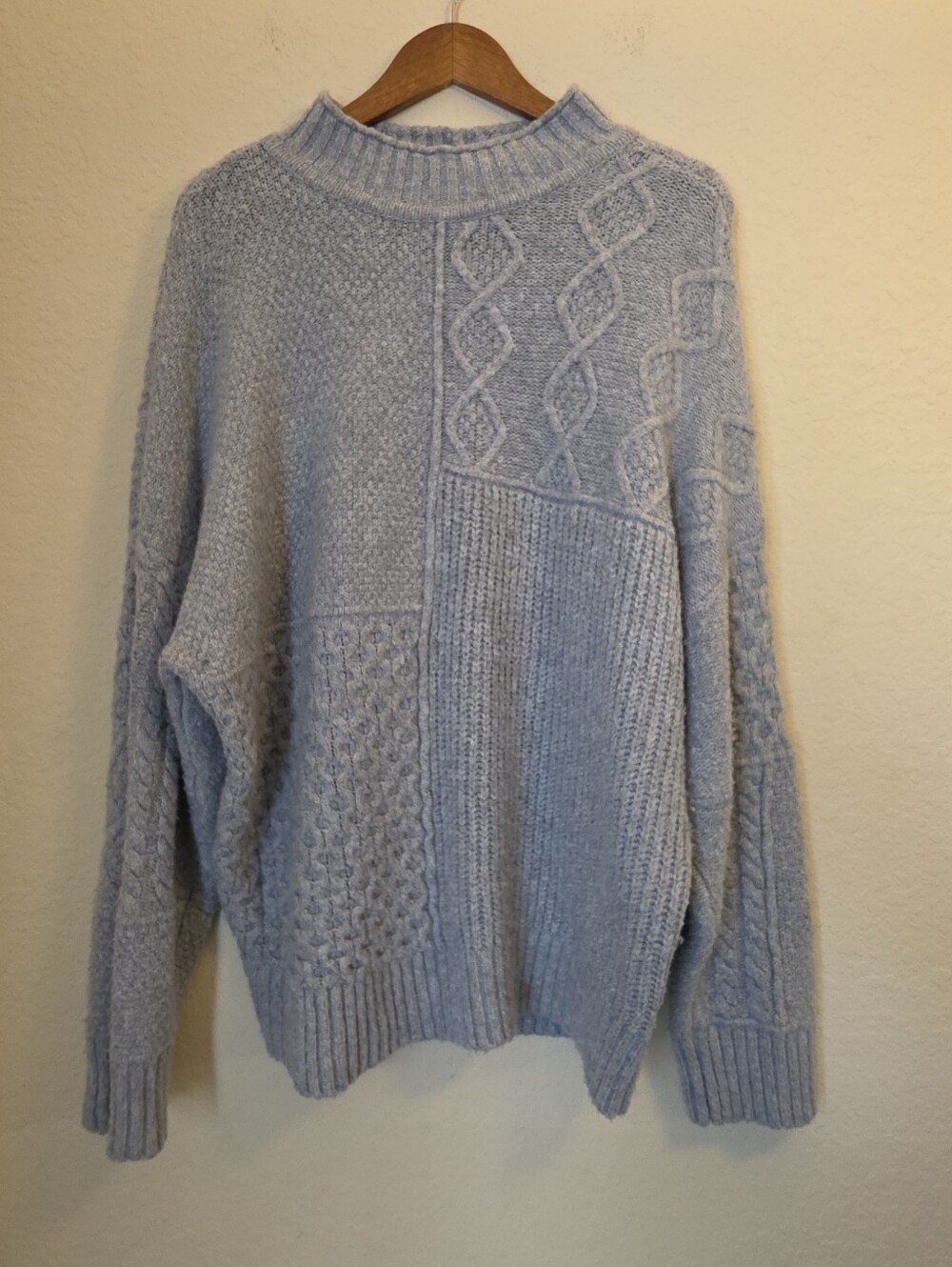 American Eagle Patchwork Knit Sweater Womens XL Grey Classic 90s Cabincore
